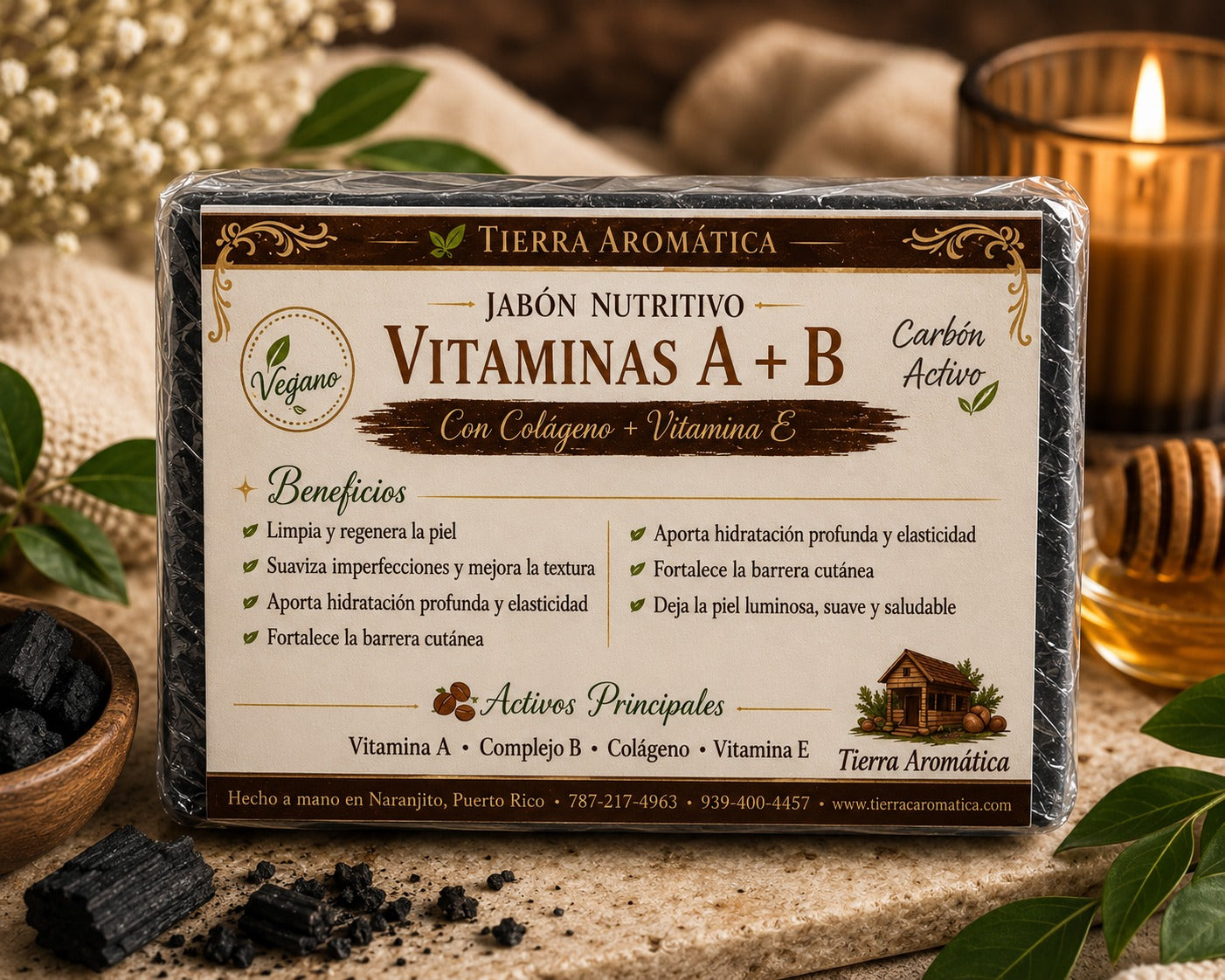 Jabón Nutritivo Vegano Vitaminas A + B con Carbón Activo