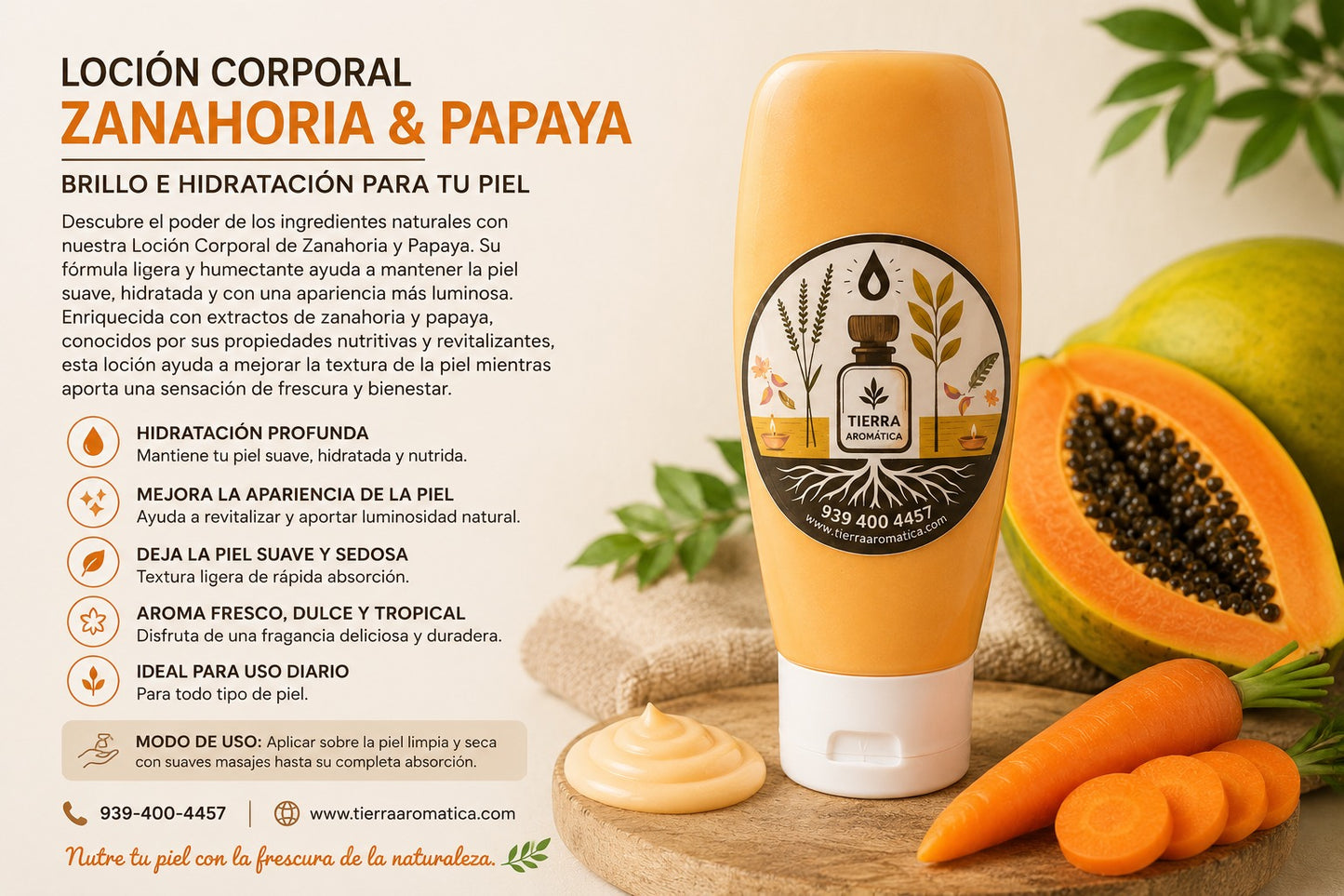 Loción Corporal de Zanahoria y Papaya